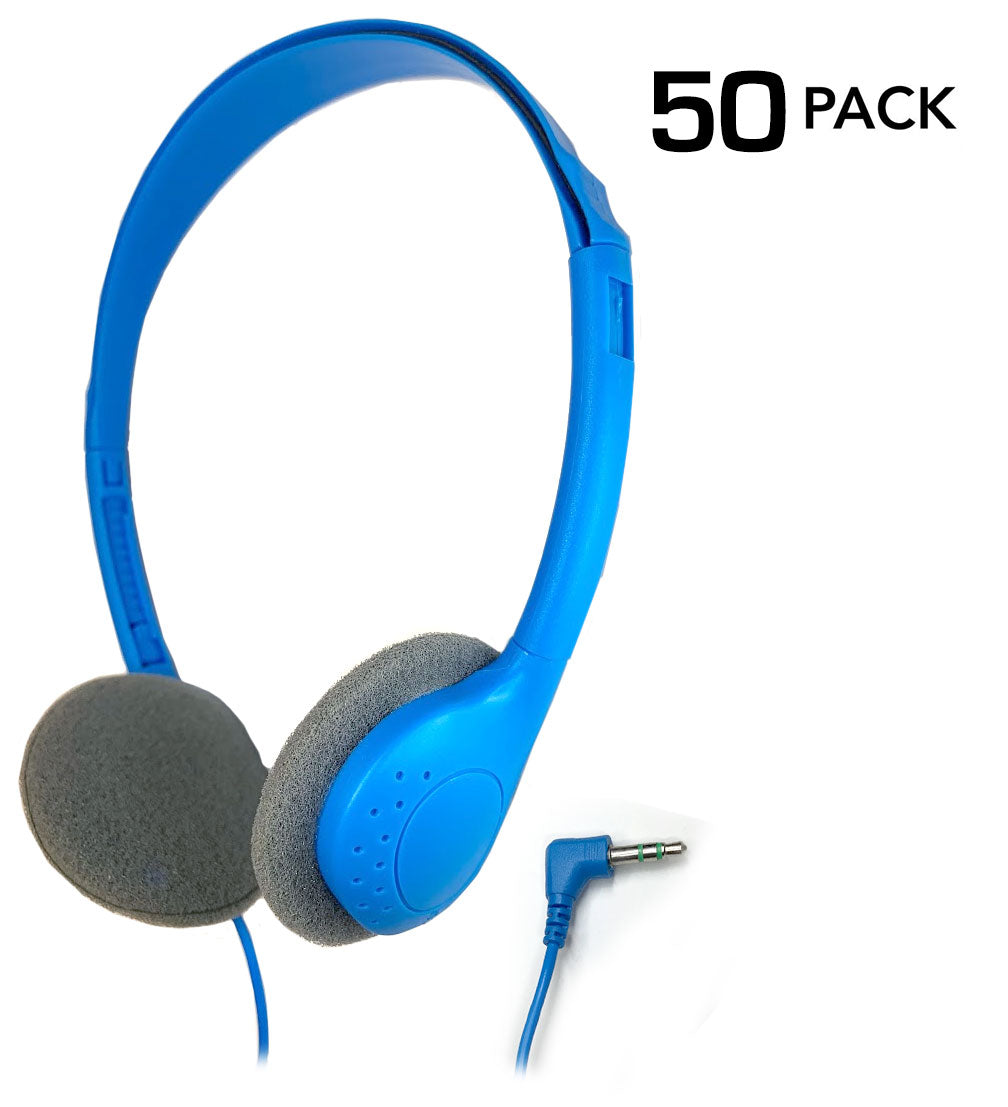 Bulk Classroom Headphones in Blue 50-Pack - SmithOutlet