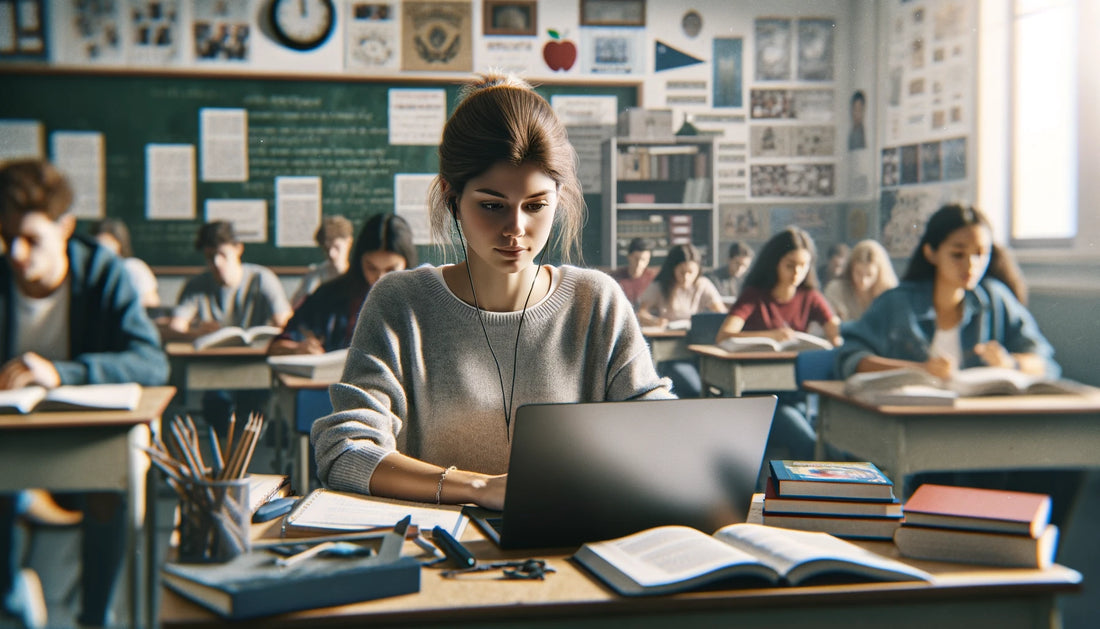 Classroom of students wearing bulk headphones